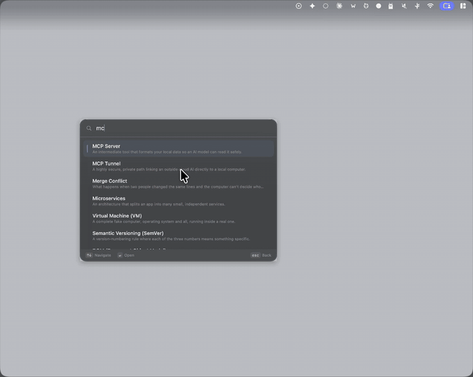 WAWE demo — search a term, open it, step through the four tiers